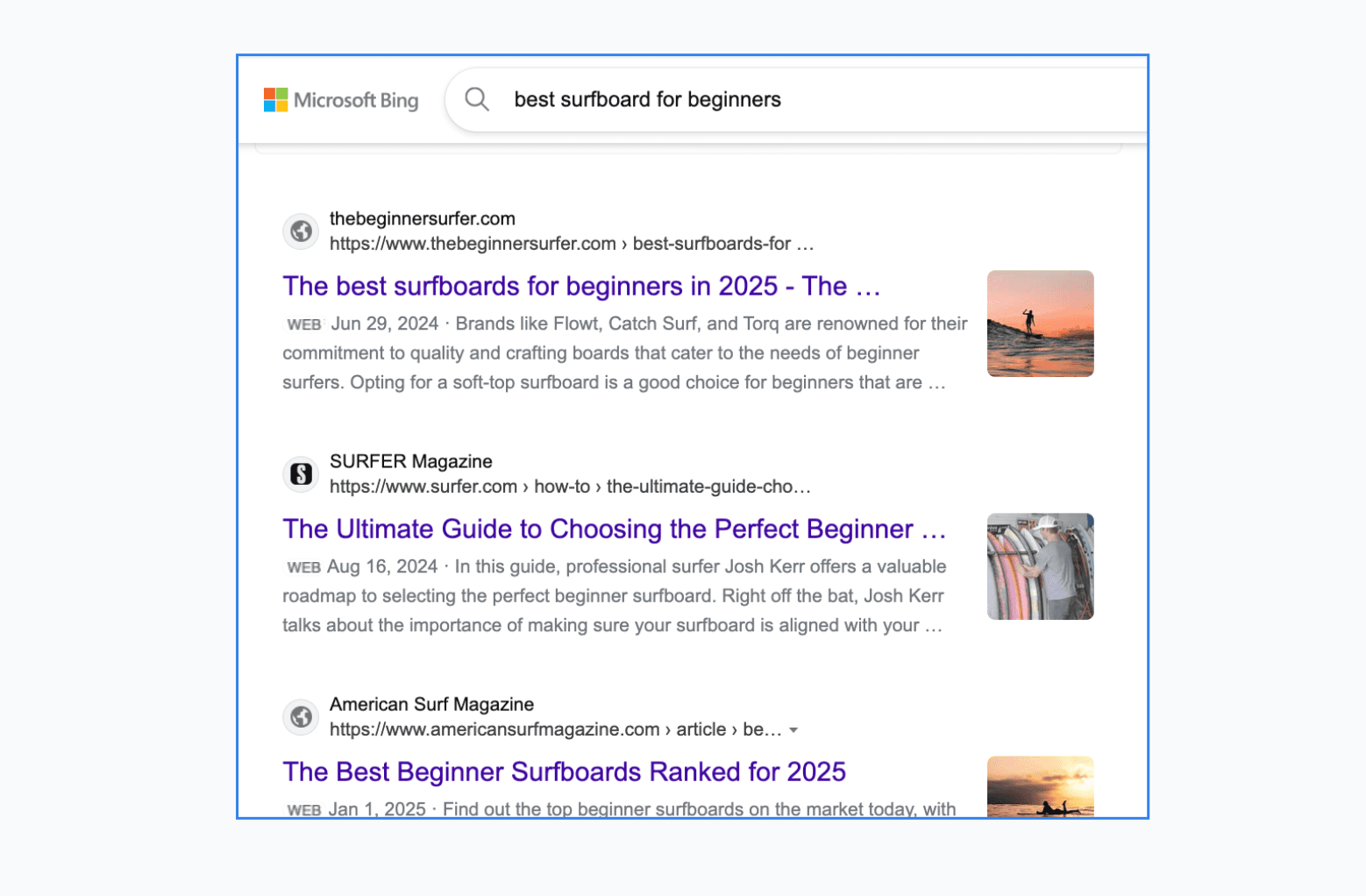 Bing search results