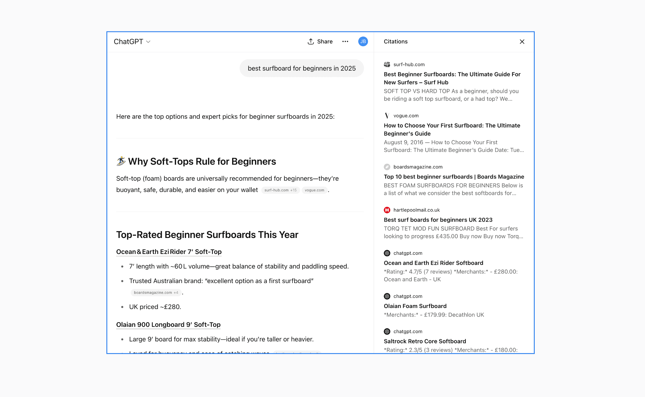 ChatGPT web search response