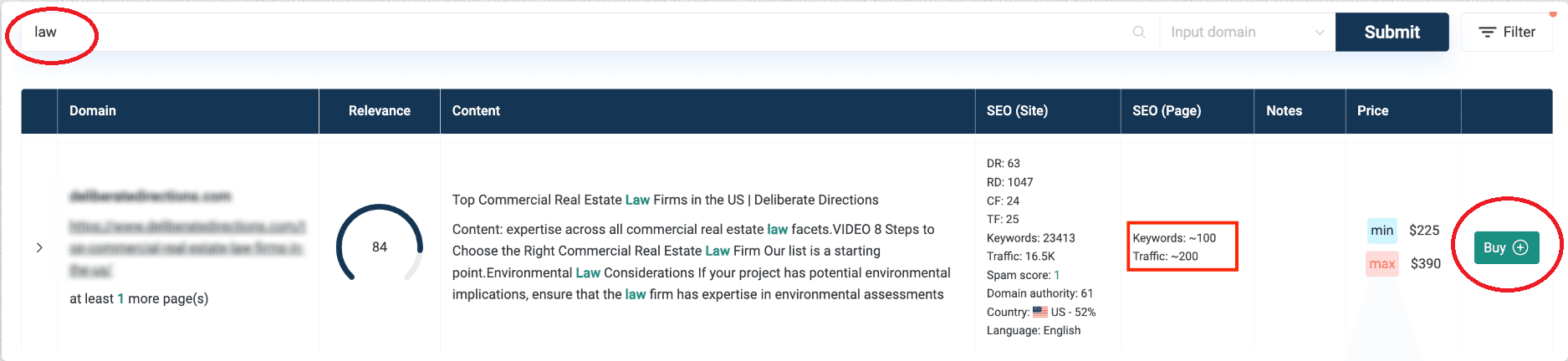INSERT.LINK dashboard search interface